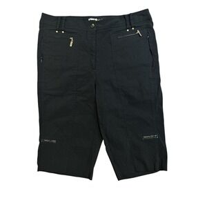 Jamie Sadock Womens Black Golf Bermuda Shorts Size 12 Multi Pocket Gold Hardware